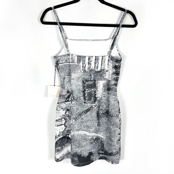 Superdown Ana Mini Dress Grey Printed Jersey Sleeveless Square Neck Bodycon Sz S - Picture 9 of 11